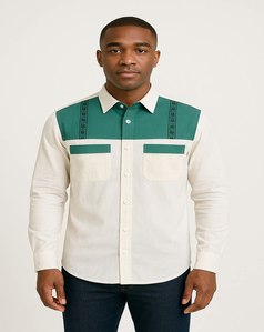 Chemise Homme Bicolore Verte & Crème - Touche Ethnique-primary