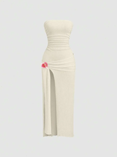 Robe longue Sweetra élégante à motifs floraux 3D, dos nu, col halter et fente