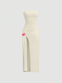 Robe longue Sweetra élégante à motifs floraux 3D, dos nu, col halter et fente