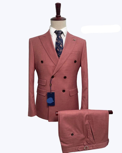 Costume Double Boutonnage Rose Poudré - Élégance Audacieuse-primary