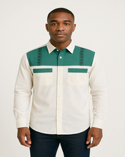 Chemise Homme Bicolore Verte & Crème - Touche Ethnique